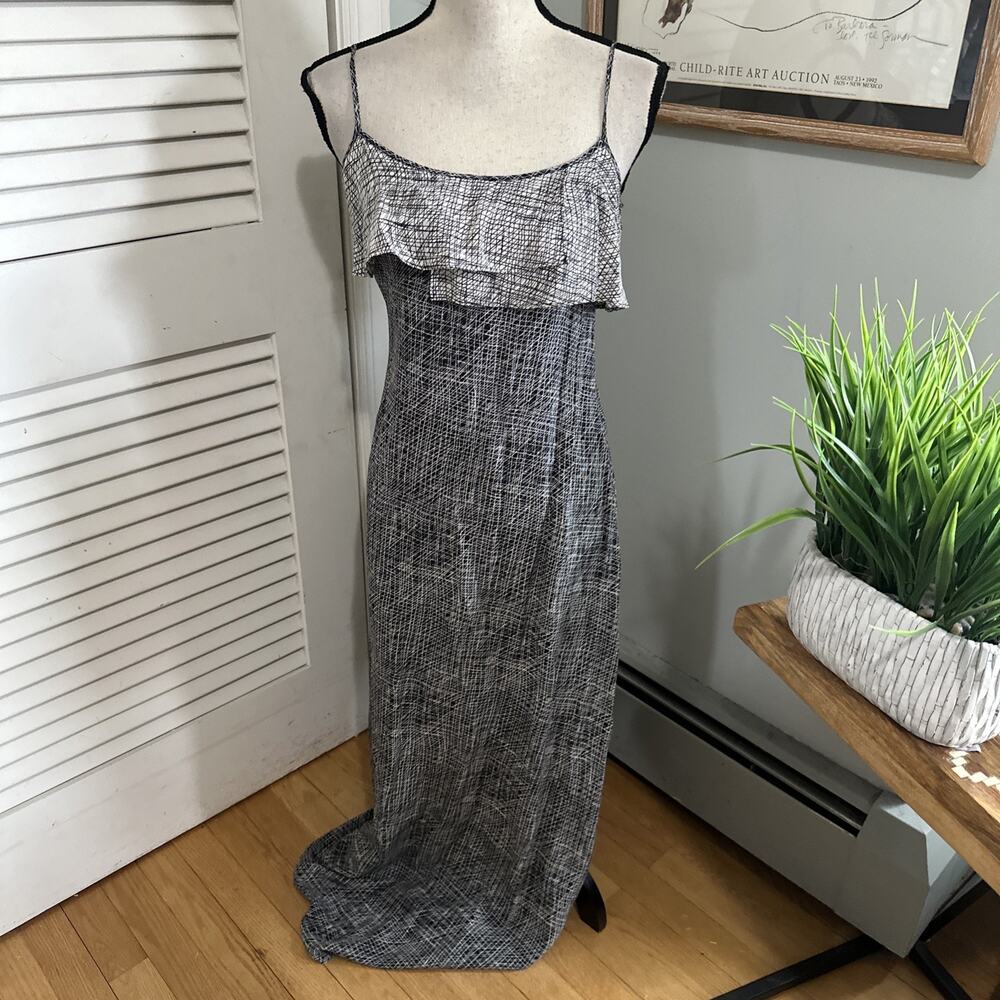 Cynthia Steffe Dress Womens 2 Black White Silk Maxi Abstract Indie Sleaze Grunge